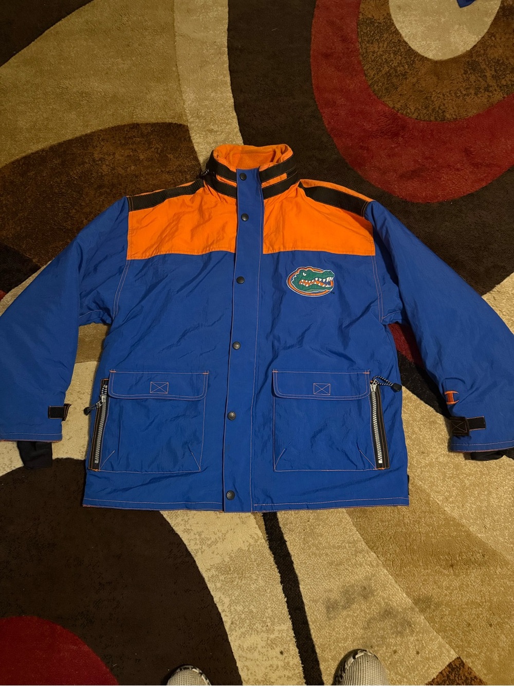 Champion Blue and Orange Pullover Windbreaker with Team Patch